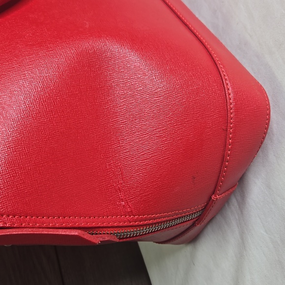 Large Furla Red Saffiano Leather Dome Satchel Handbag - Picture 2 of 10